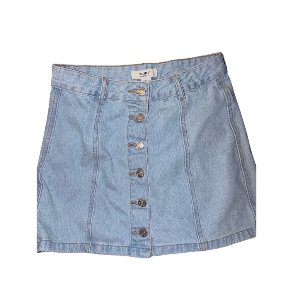 Forever 21 Los Angeles Light Wash Denim Button Front Mini Skirt Size small Blue